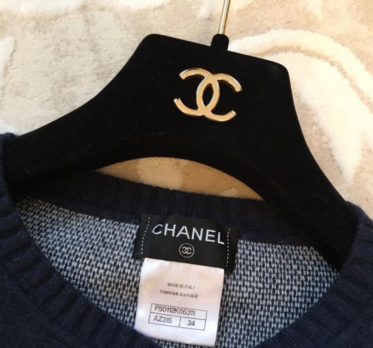 Preowned Chanel Blue Hand Painted Cashmere Sweater Size S 34 fr