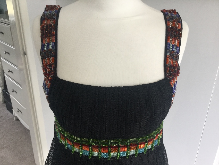 Preowned Missoni black crochet pleated beaded dress UK 8-10 Size S rayon/nylon