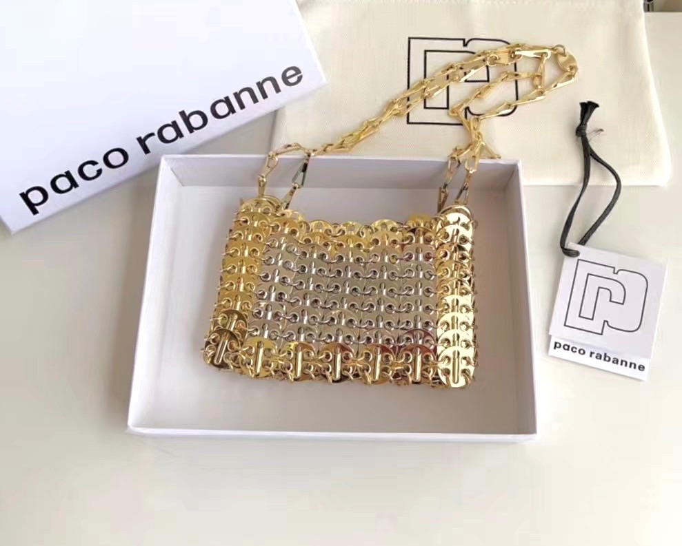 Paco Rabanne Gold Metal Iconic 1969 Nano Bag Silver and gold metals