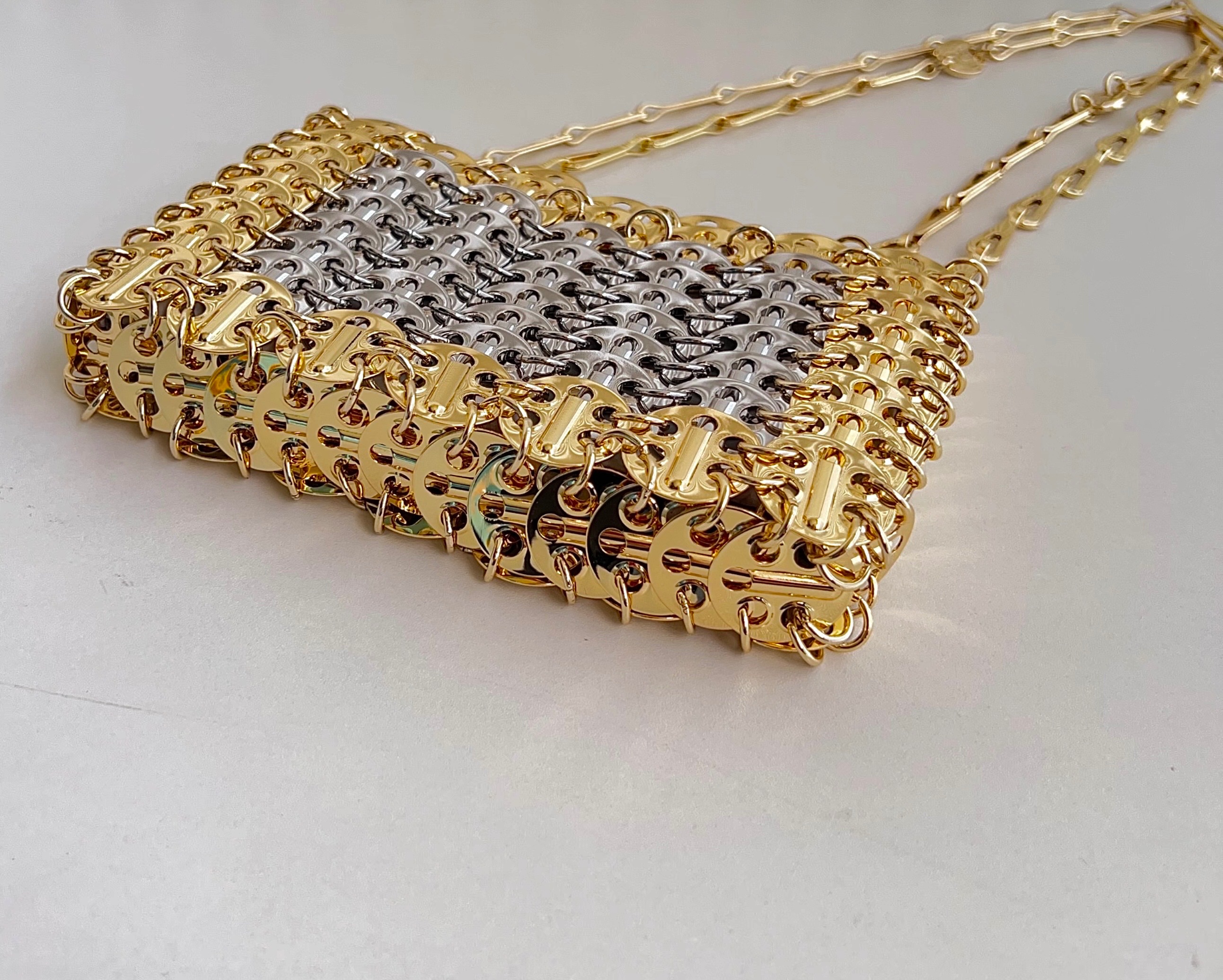 Paco Rabanne Gold Metal Iconic 1969 Nano Bag Silver and gold metals