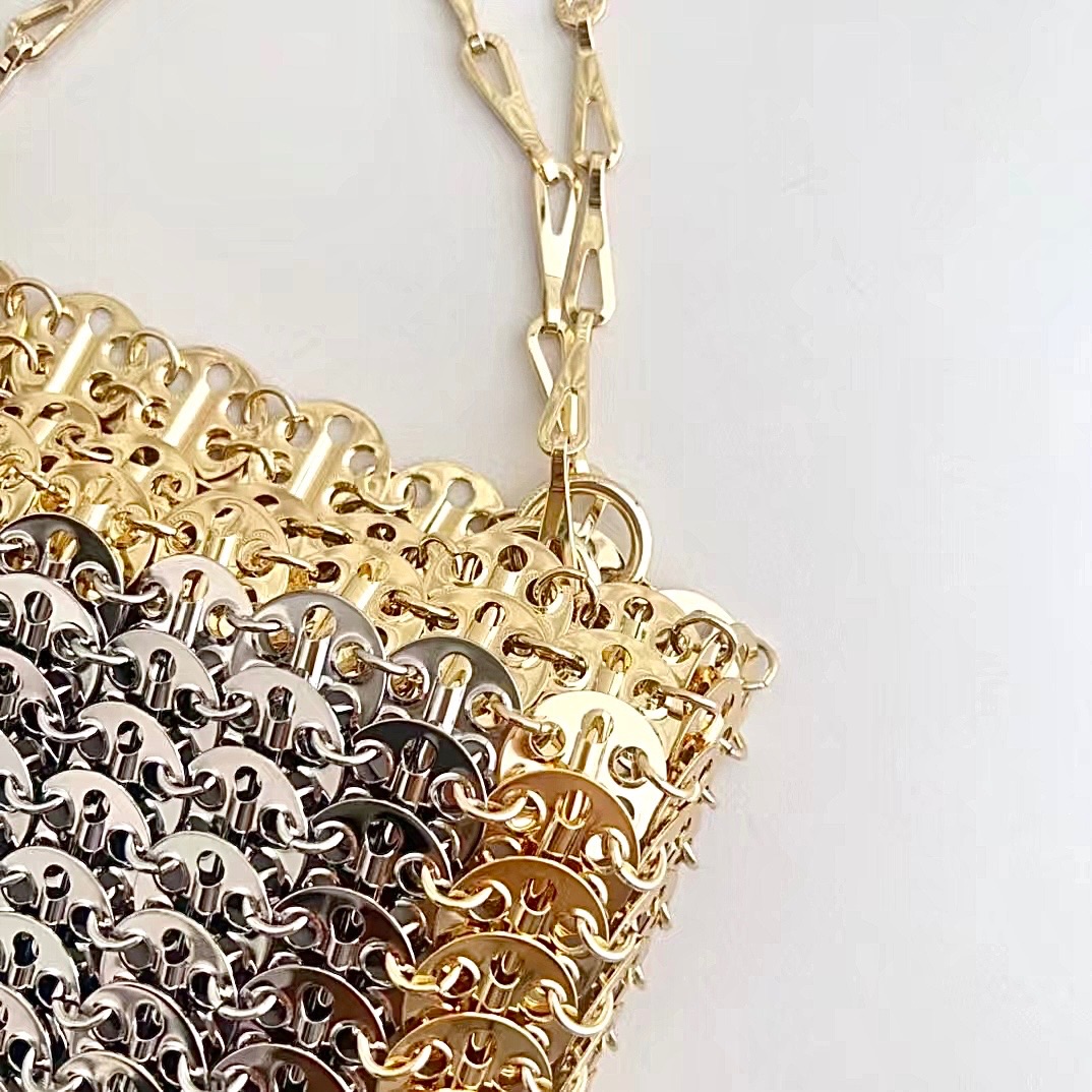 Paco Rabanne Gold Metal Iconic 1969 Nano Bag Silver and gold metals