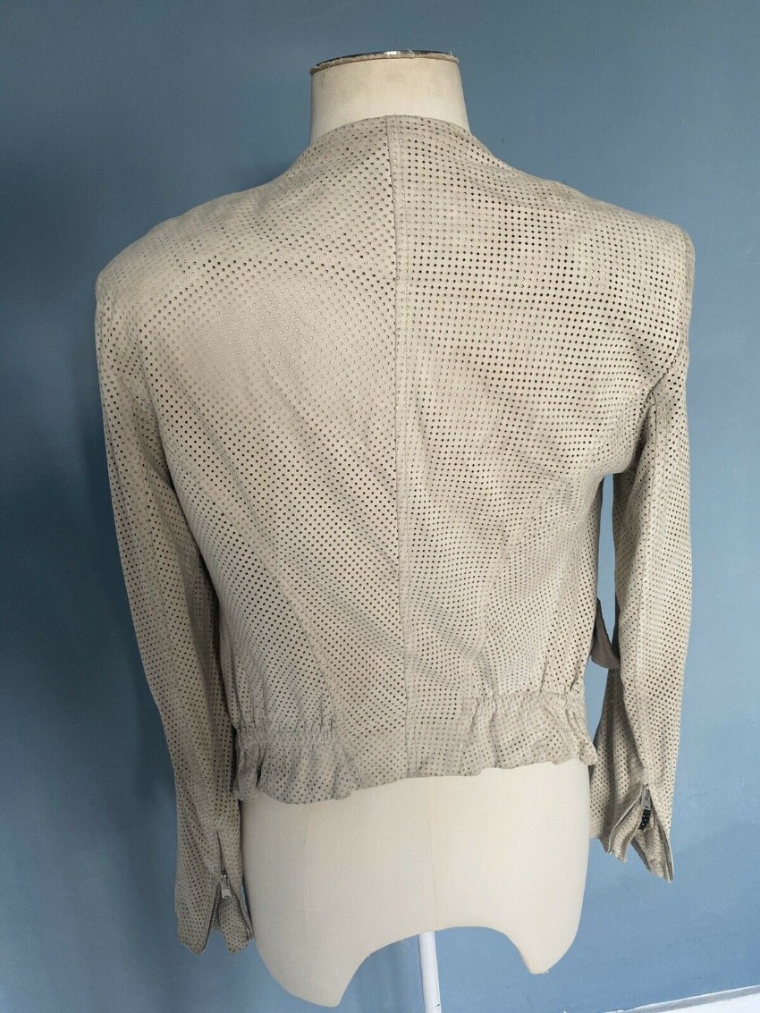 Preowned Donna Karan Beige Suede Lasercut Jacket Size S Beige/Nude