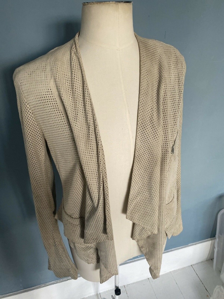 Preowned Donna Karan Beige Suede Lasercut Jacket Size S Beige/Nude