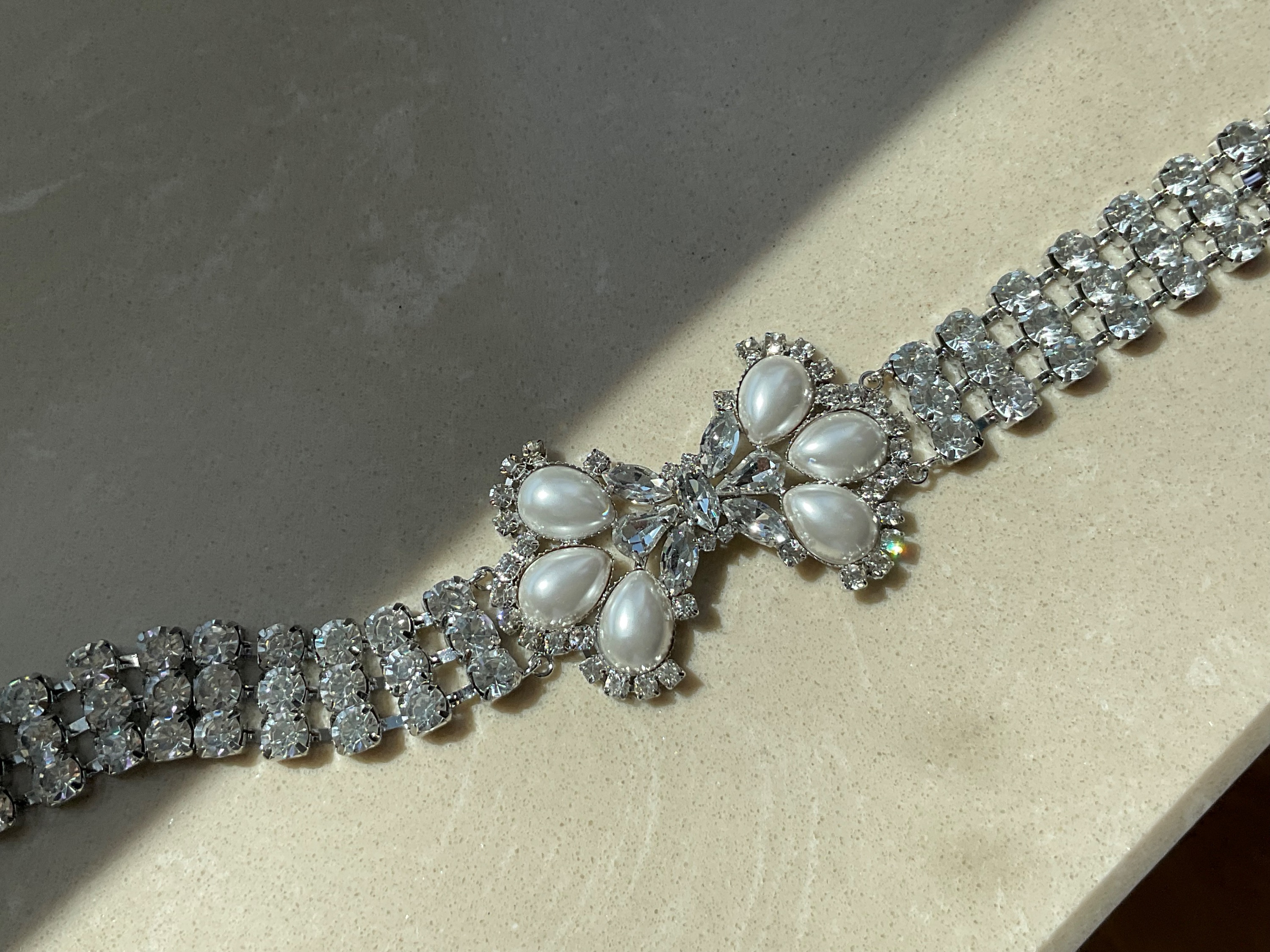 Preowned Alessandra Rich Crystal  Pearl Choker Silver