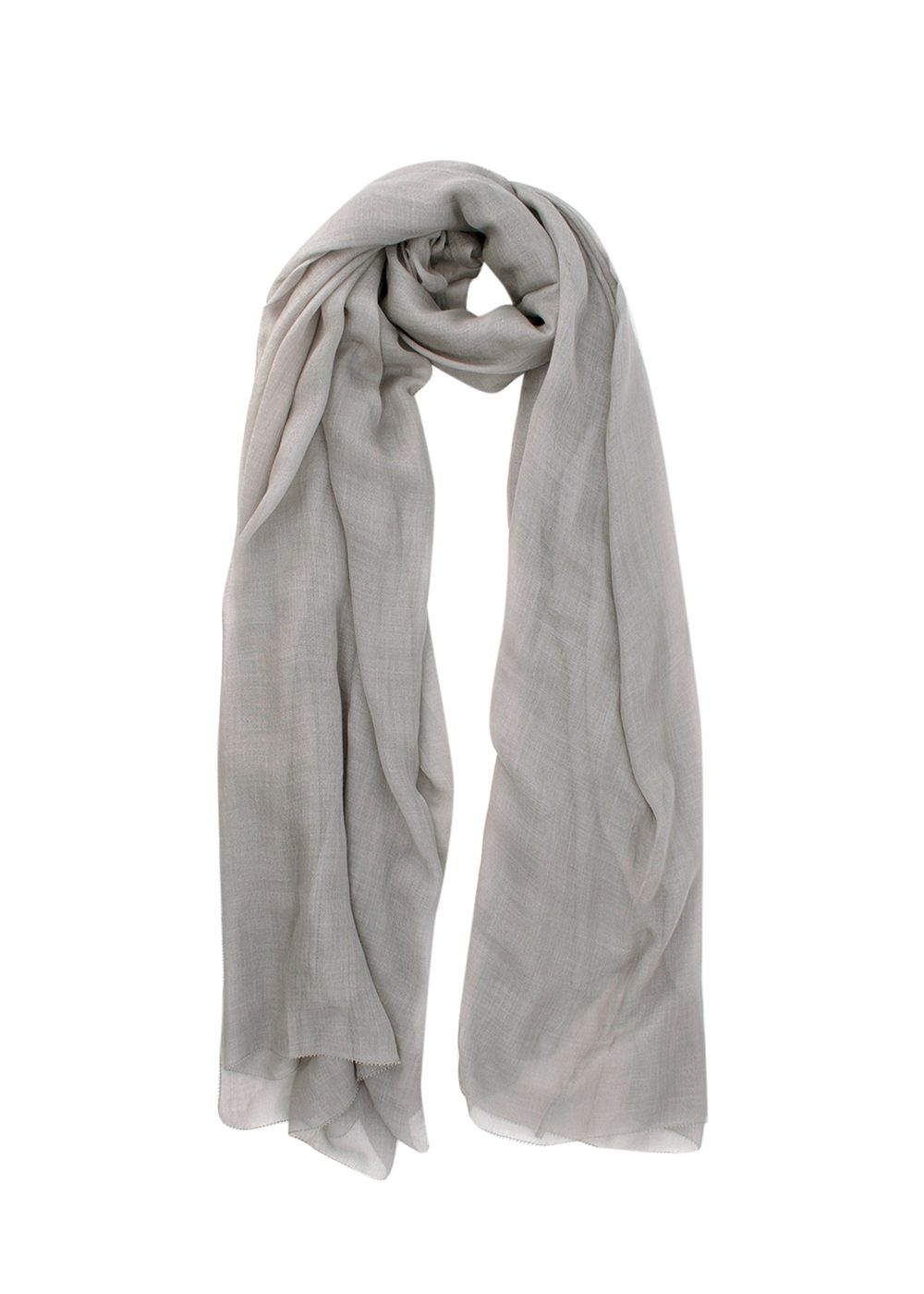 Preowned Bespoke Light Grey Silk Blend Scarf