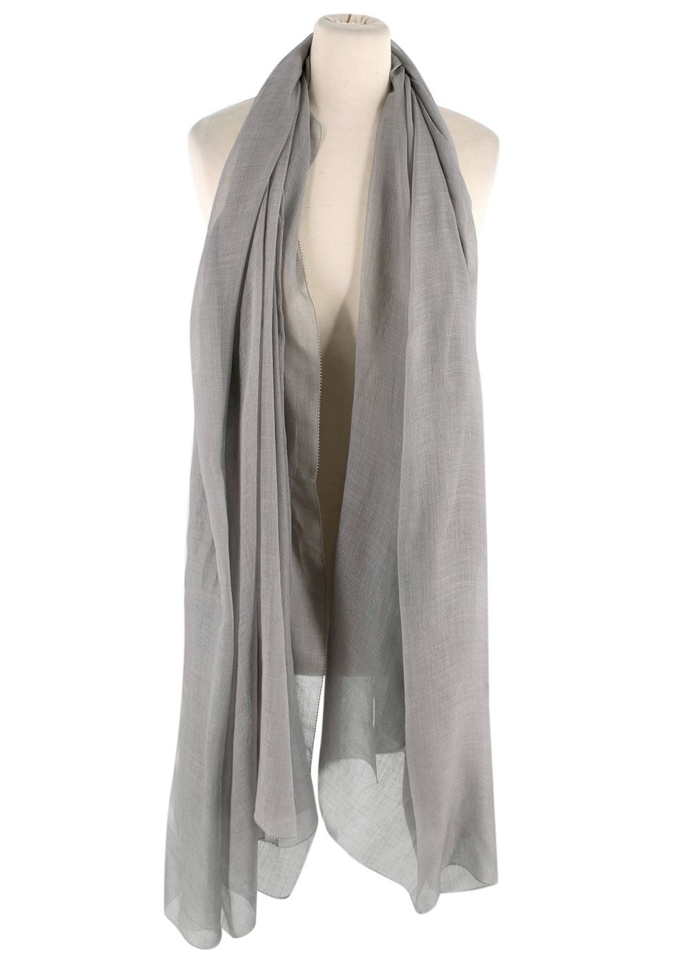 Preowned Bespoke Light Grey Silk Blend Scarf