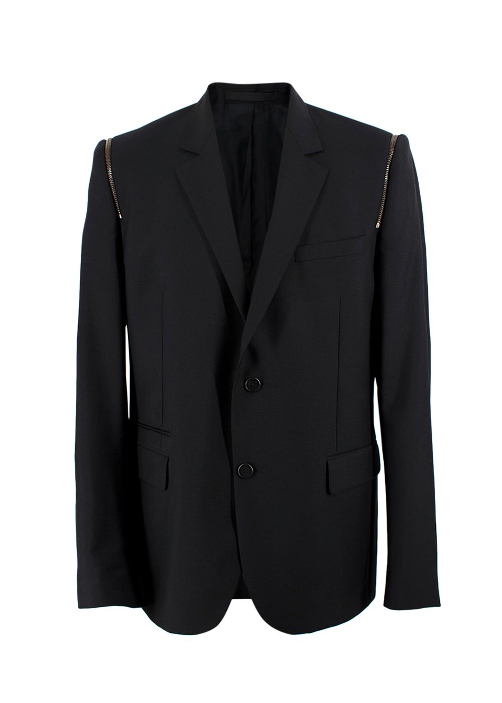 Men's Balmain Black Wool Blazer with Zipper Detail Size XL