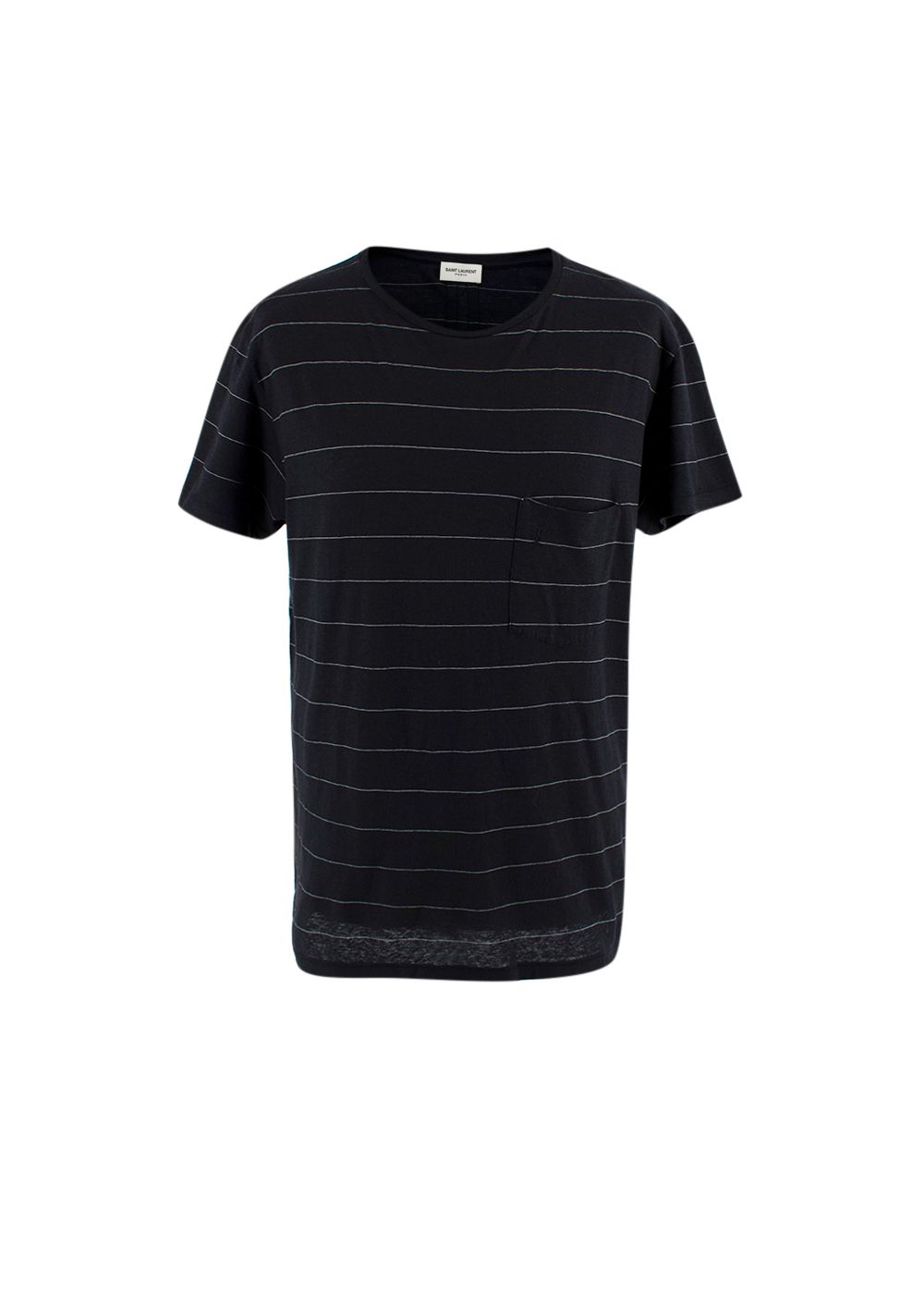 Men's Preowned Saint Laurent Navy Horizontal Striped Cotton Blend T-shirt Size L cotton/linen/polyester