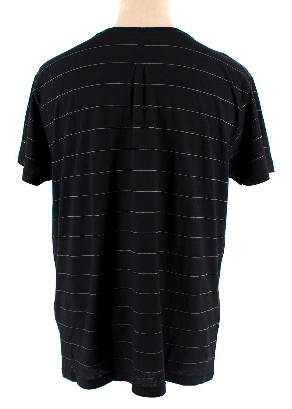 Men's Preowned Saint Laurent Navy Horizontal Striped Cotton Blend T-shirt Size L cotton/linen/polyester