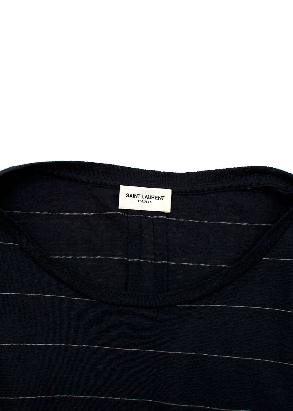 Men's Preowned Saint Laurent Navy Horizontal Striped Cotton Blend T-shirt Size L cotton/linen/polyester