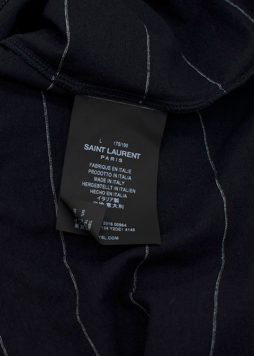 Men's Preowned Saint Laurent Navy Horizontal Striped Cotton Blend T-shirt Size L cotton/linen/polyester