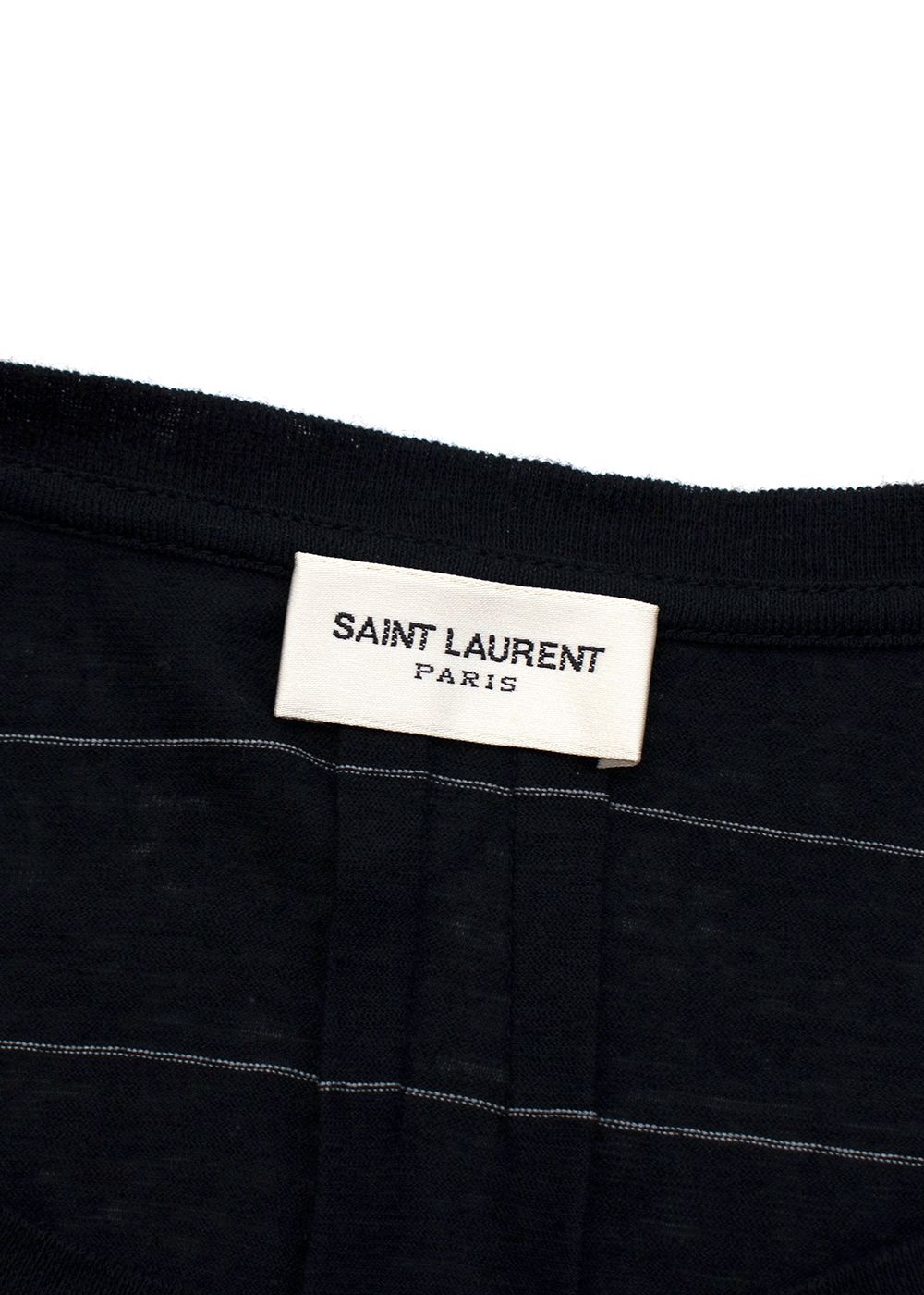 Men's Preowned Saint Laurent Navy Horizontal Striped Cotton Blend T-shirt Size L cotton/linen/polyester