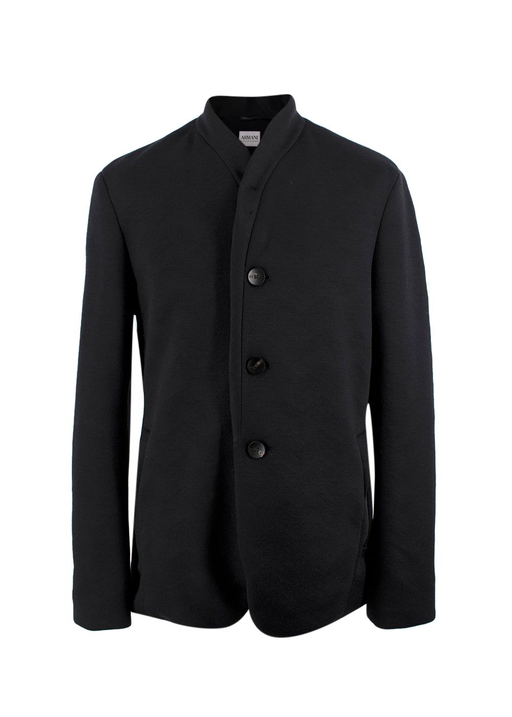 Men's Armani Black Collarless Wool Blend Jacket Size XL polyester/wool