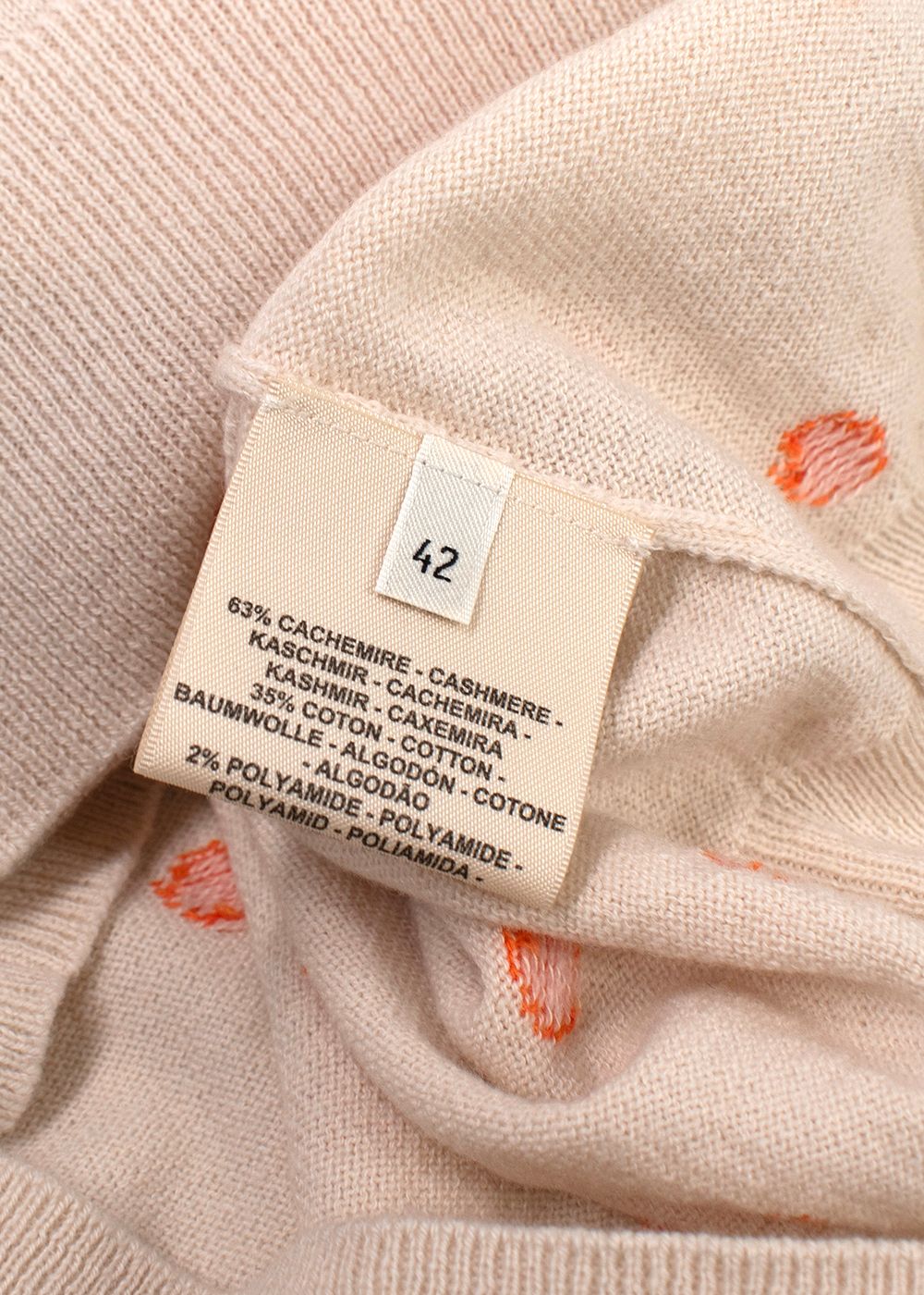 Hermes Beige 'Brides De Gala'  Short Sleeve Cashmere Blend Jumper Size L beige orange