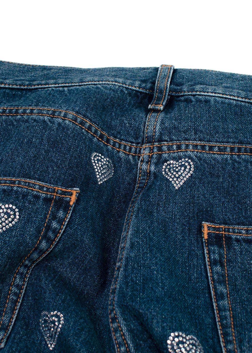 Preowned Mach  Mach Crystal Heart Embellished Jeans Size 28/71 Dark Wash Blue cotton