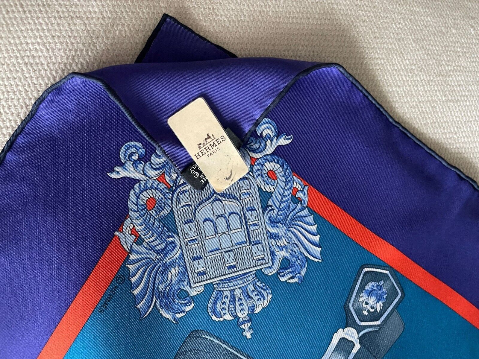 Hermes Sold Out Harnais De Cour Silk Scarf 90 violet/cobalt/marine