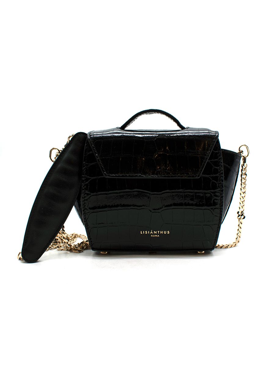 Preowned Lisianthus Mini Croc Shoulder Bag Black leather