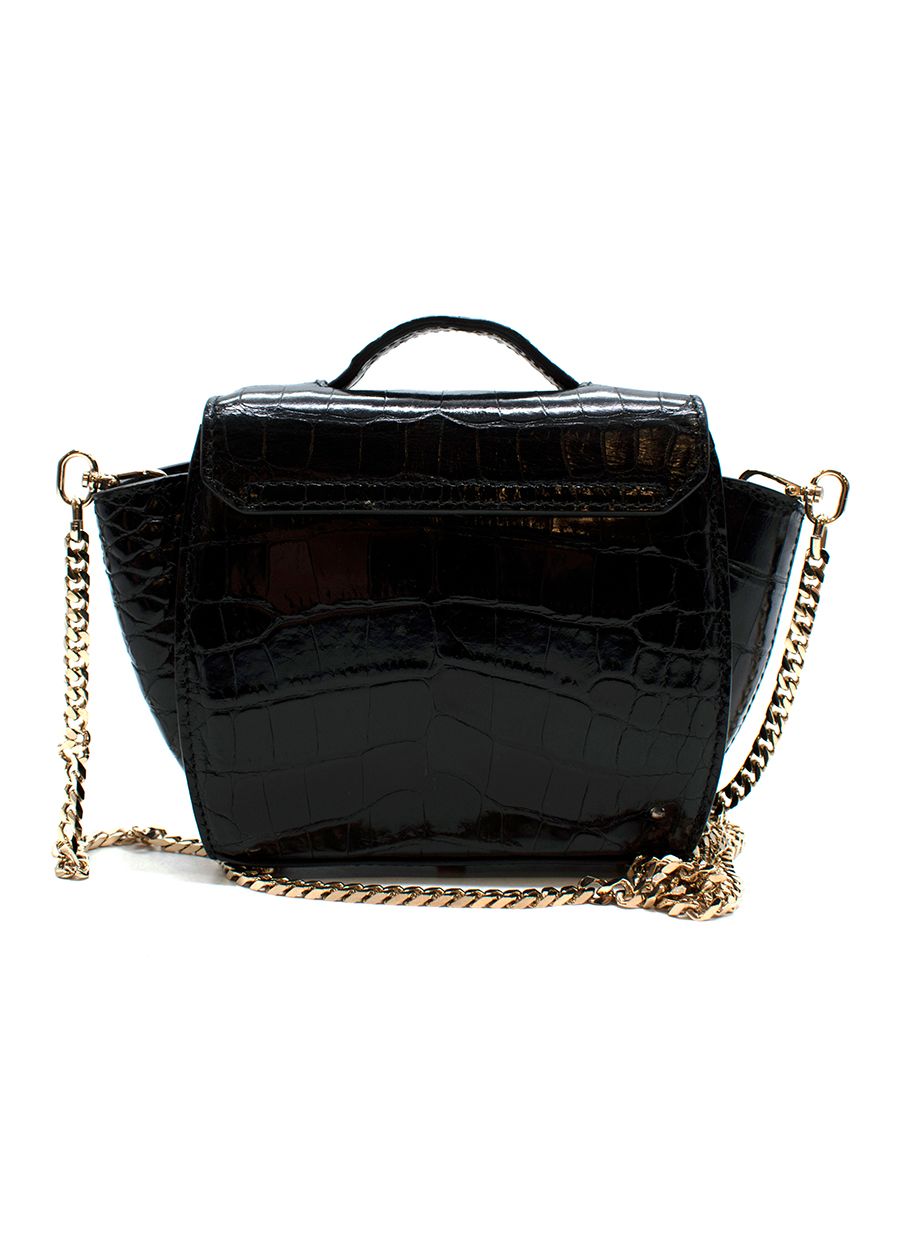 Preowned Lisianthus Mini Croc Shoulder Bag Black leather