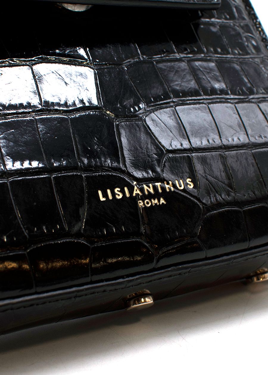 Preowned Lisianthus Mini Croc Shoulder Bag Black leather