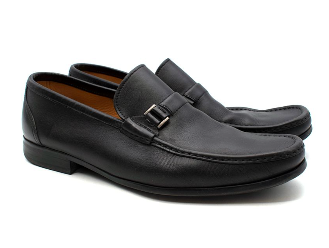 Men's Preowned Magnannl Magnanni Black Leather Loafers Size 44