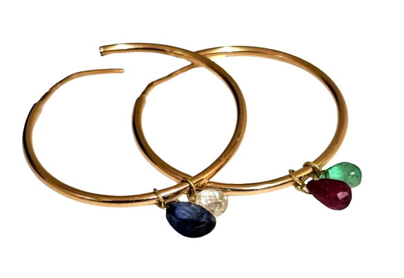 Preowned Bespoke 14ct Gold Gemstone Hoop  Earrings Yellow gold ct gold