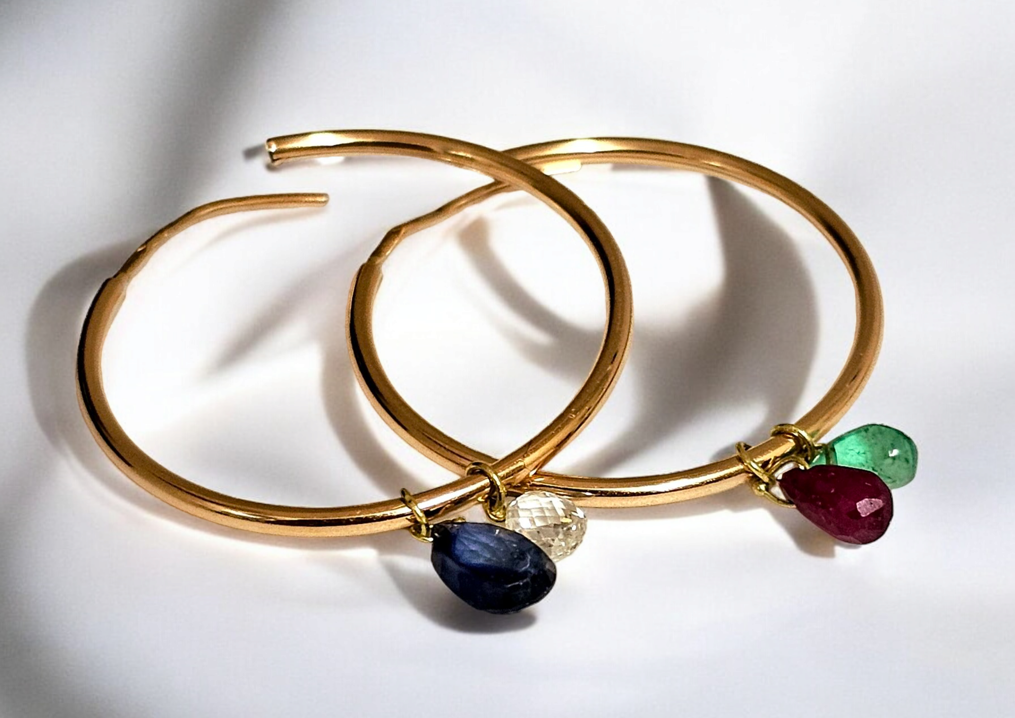 Preowned Bespoke 14ct Gold Gemstone Hoop  Earrings Yellow gold ct gold