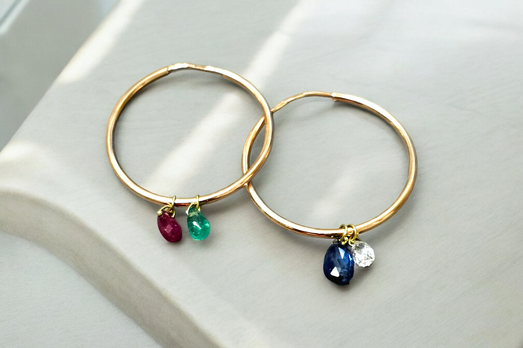 Preowned Bespoke 14ct Gold Gemstone Hoop  Earrings Yellow gold ct gold