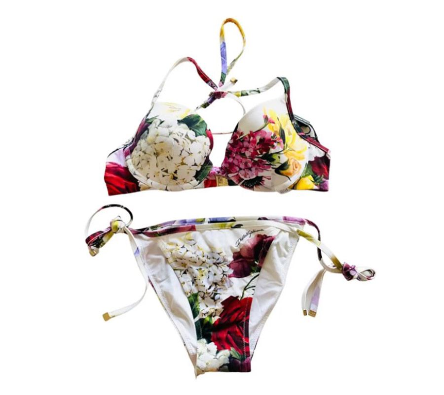 Dolce  Gabbana Hydrangea Printed Triangle Bikini Size L Multicolour polyamide/elasthan