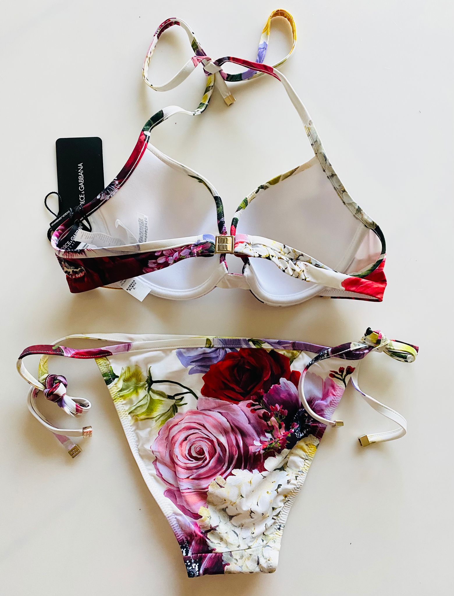 Dolce  Gabbana Hydrangea Printed Triangle Bikini Size L Multicolour polyamide/elasthan