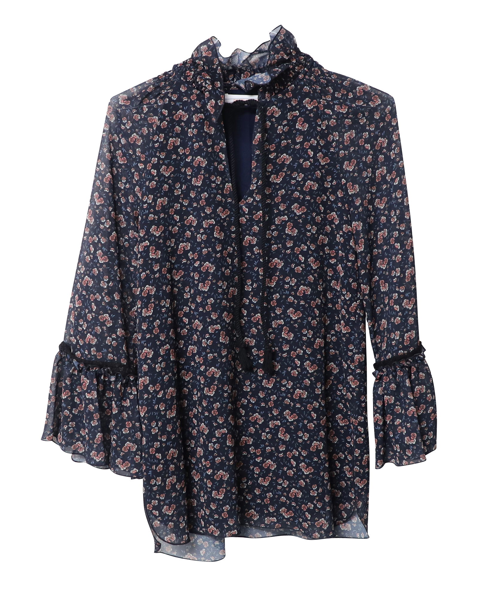 Preowned Chloe Black floral georgette blouse Size XS polyester