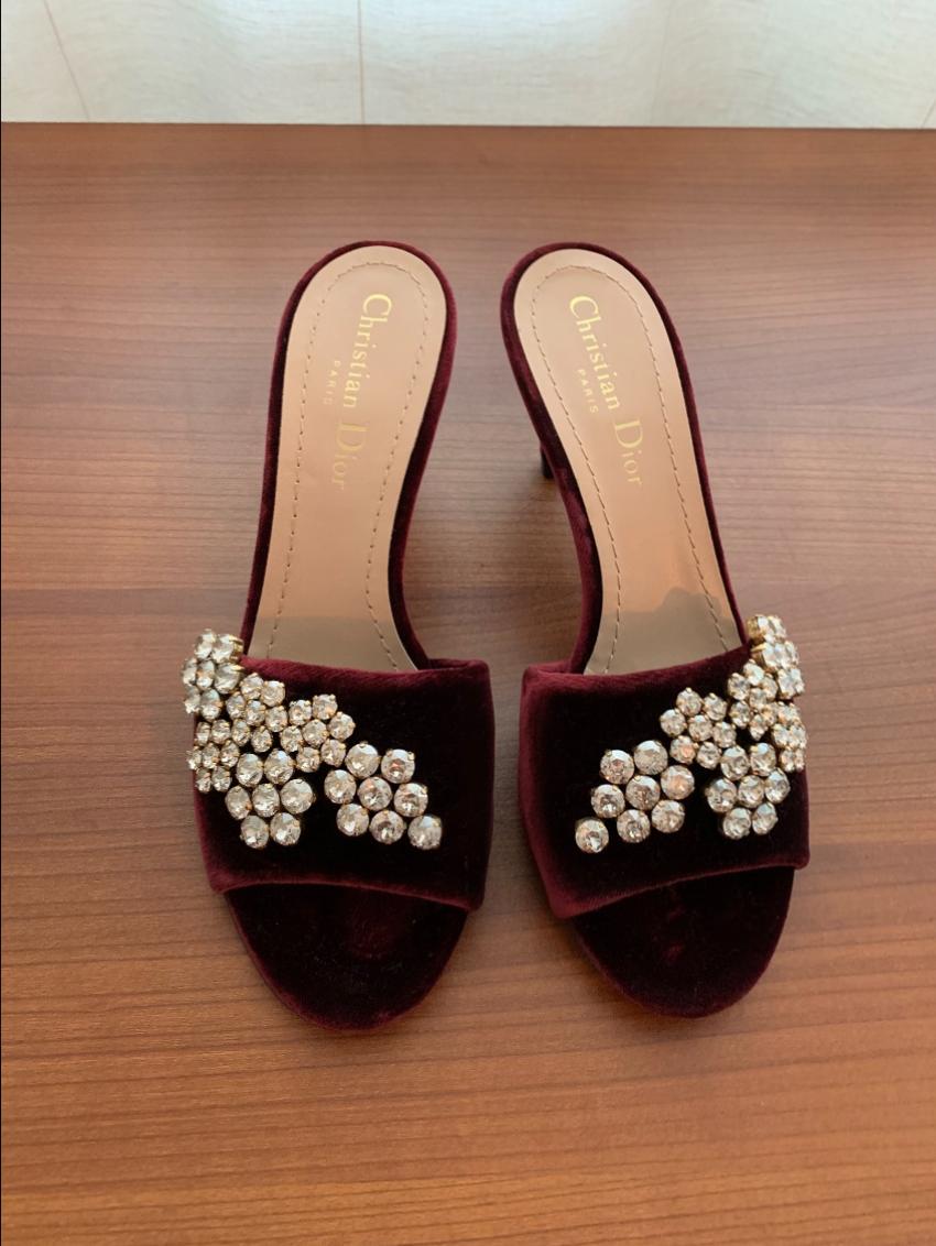 Dior burgundy rhinetone embellished velvet sandals Size 36 Red