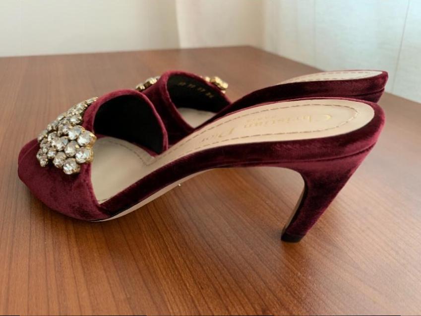 Dior burgundy rhinetone embellished velvet sandals Size 36 Red