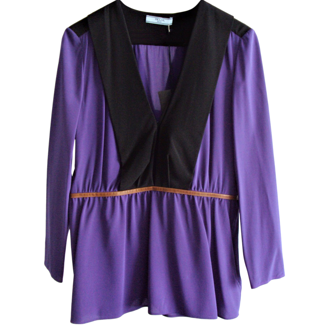 Prada Purple  Black Silk Blouse