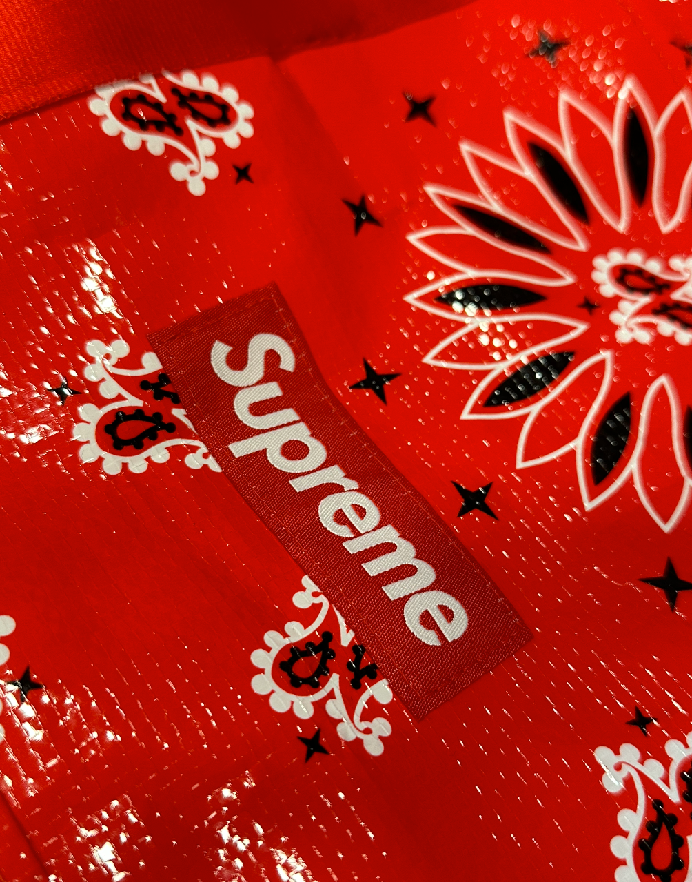 Men's Supreme Red Bandana Small Tarp Duffle Bag red white polypropylene