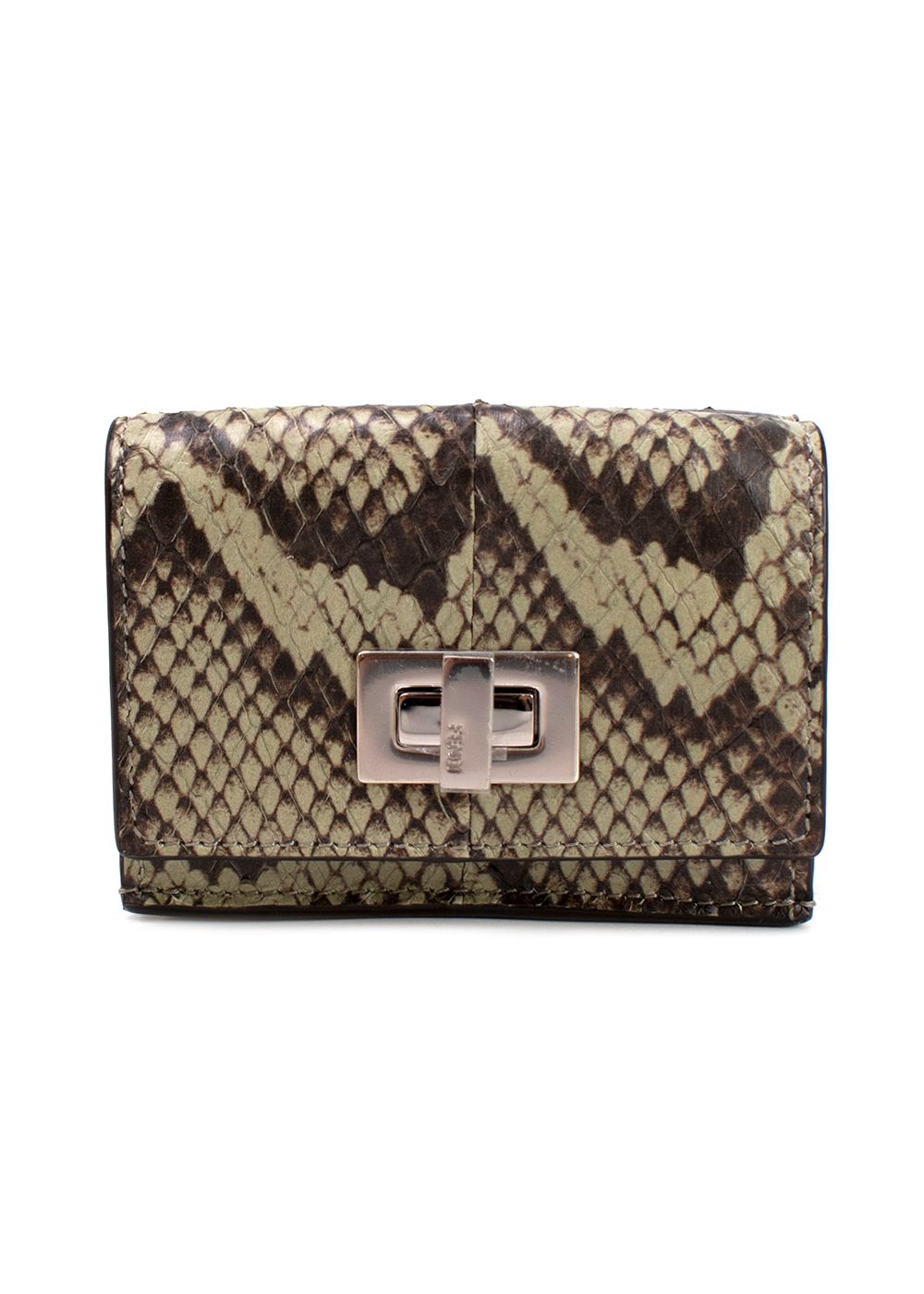 Fendi Peekaboo Micro Trifold White Elaphe Wallet Green exotic leather