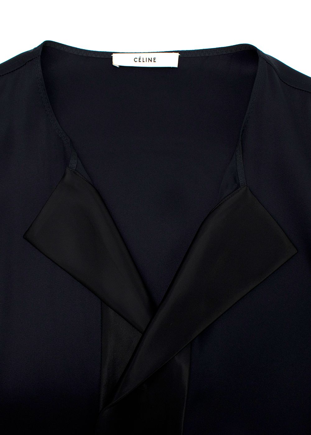 Celine Black Silk Contrast-lapel Mini Dress Size XS