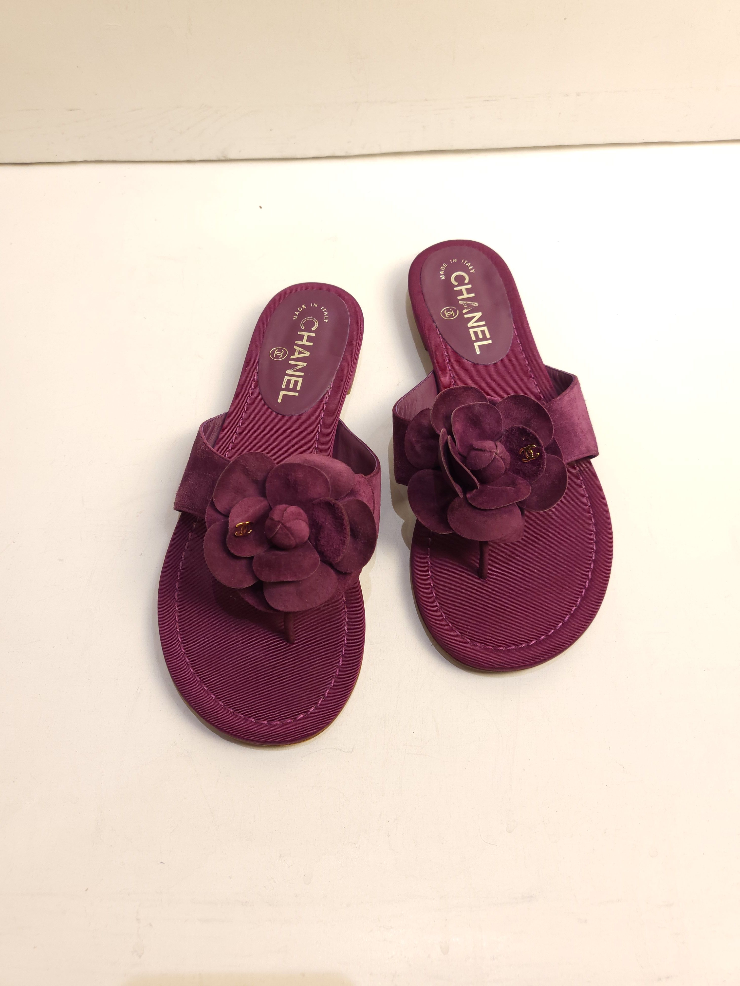 Preowned Chanel Suede Camellia Slides Size 375 Other