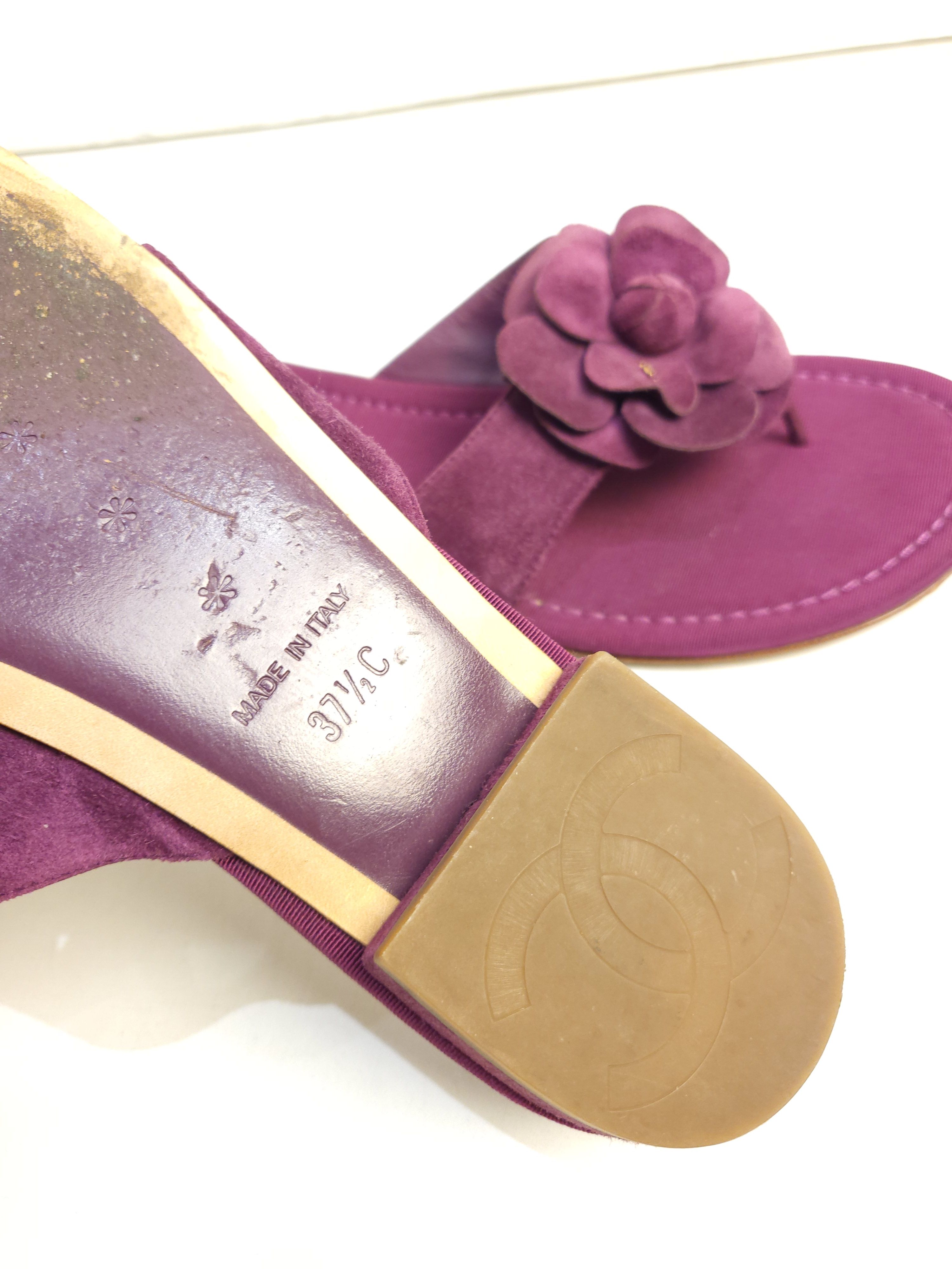 Preowned Chanel Suede Camellia Slides Size 375 Other