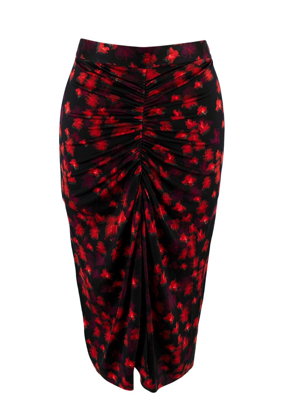 Preowned Givenchy Red and Black Floral Ruched Fitted Skirt Size XS red black viscose