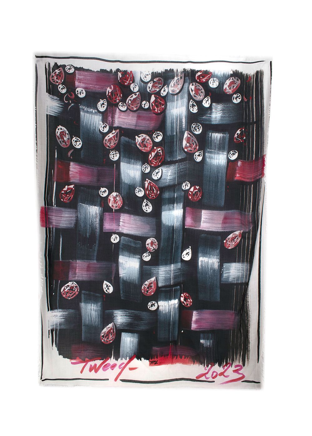 Chanel '23 Cashmere Tweed Print Scarf Black/White/Pink