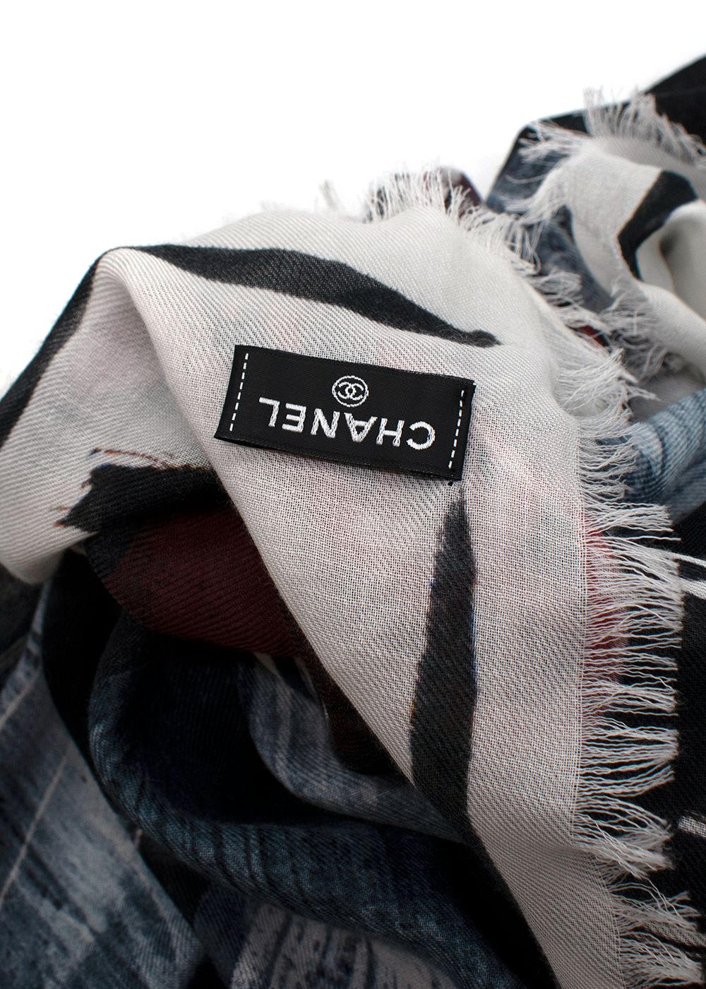 Chanel '23 Cashmere Tweed Print Scarf Black/White/Pink