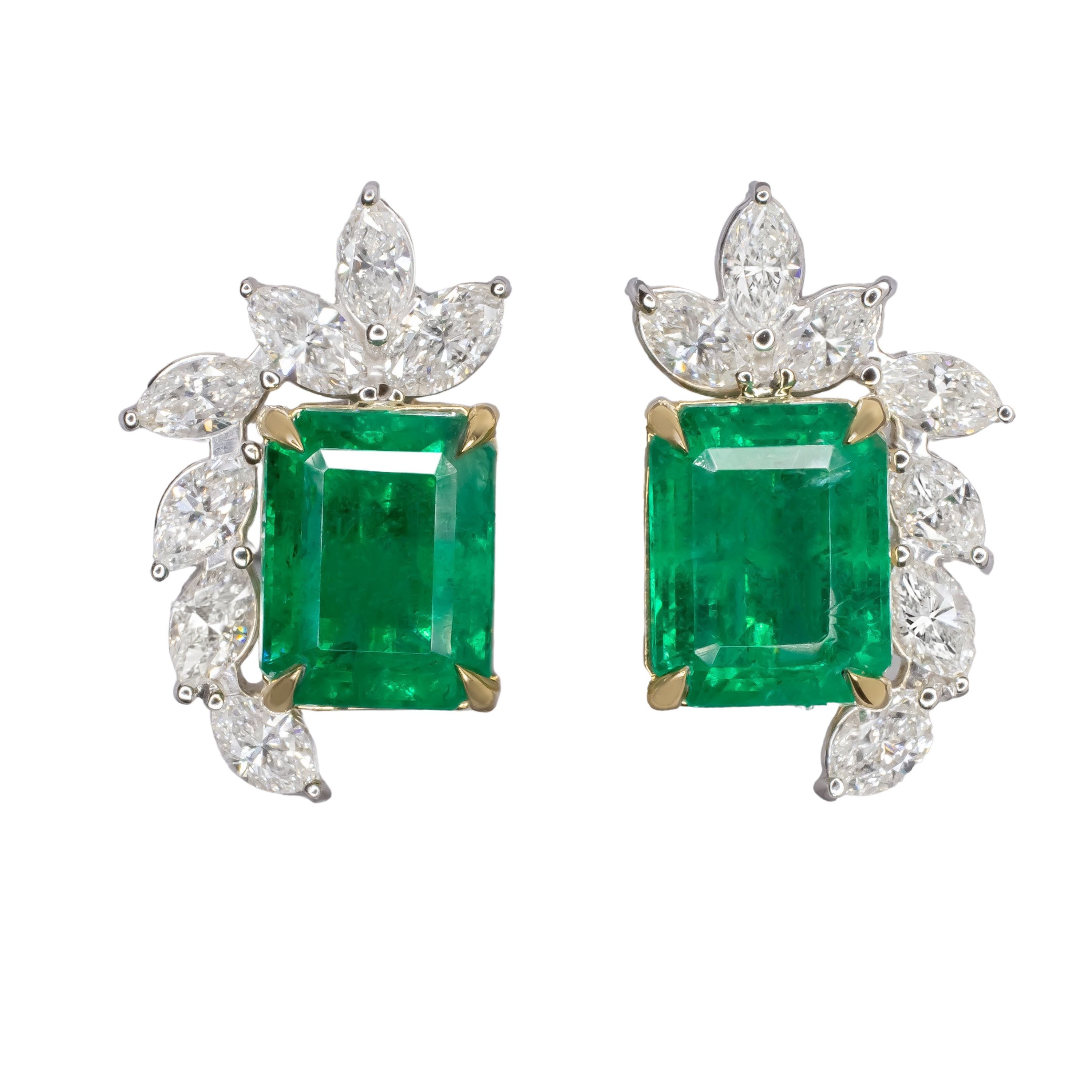 Antinori Fine Jewels 18kt White Gold GIA 362ct Emerald Cut Green Diamond  314ct Marquise Diamond Earrings