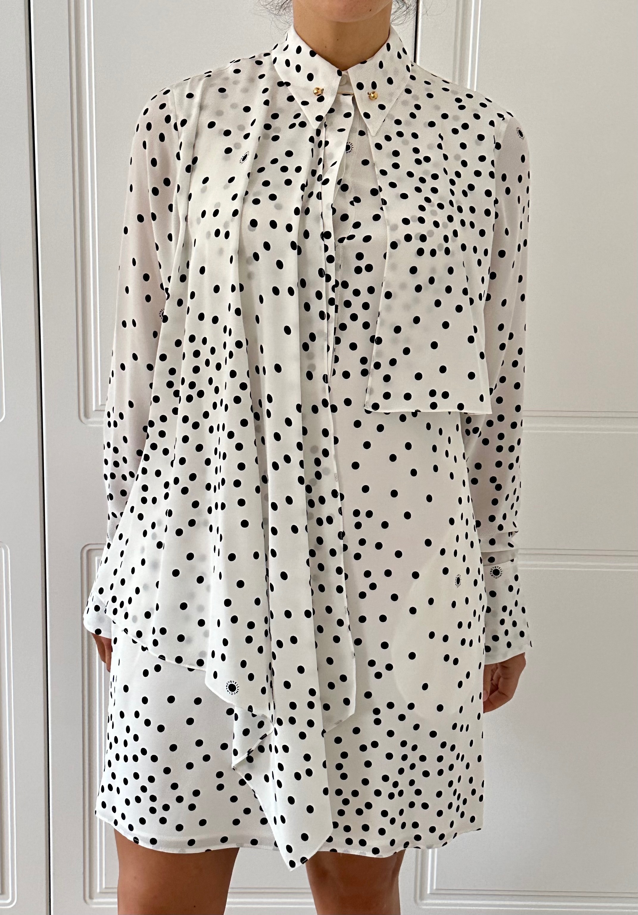 Stella McCartney Polka Dot Shirt Dress Size M White with black spots silk