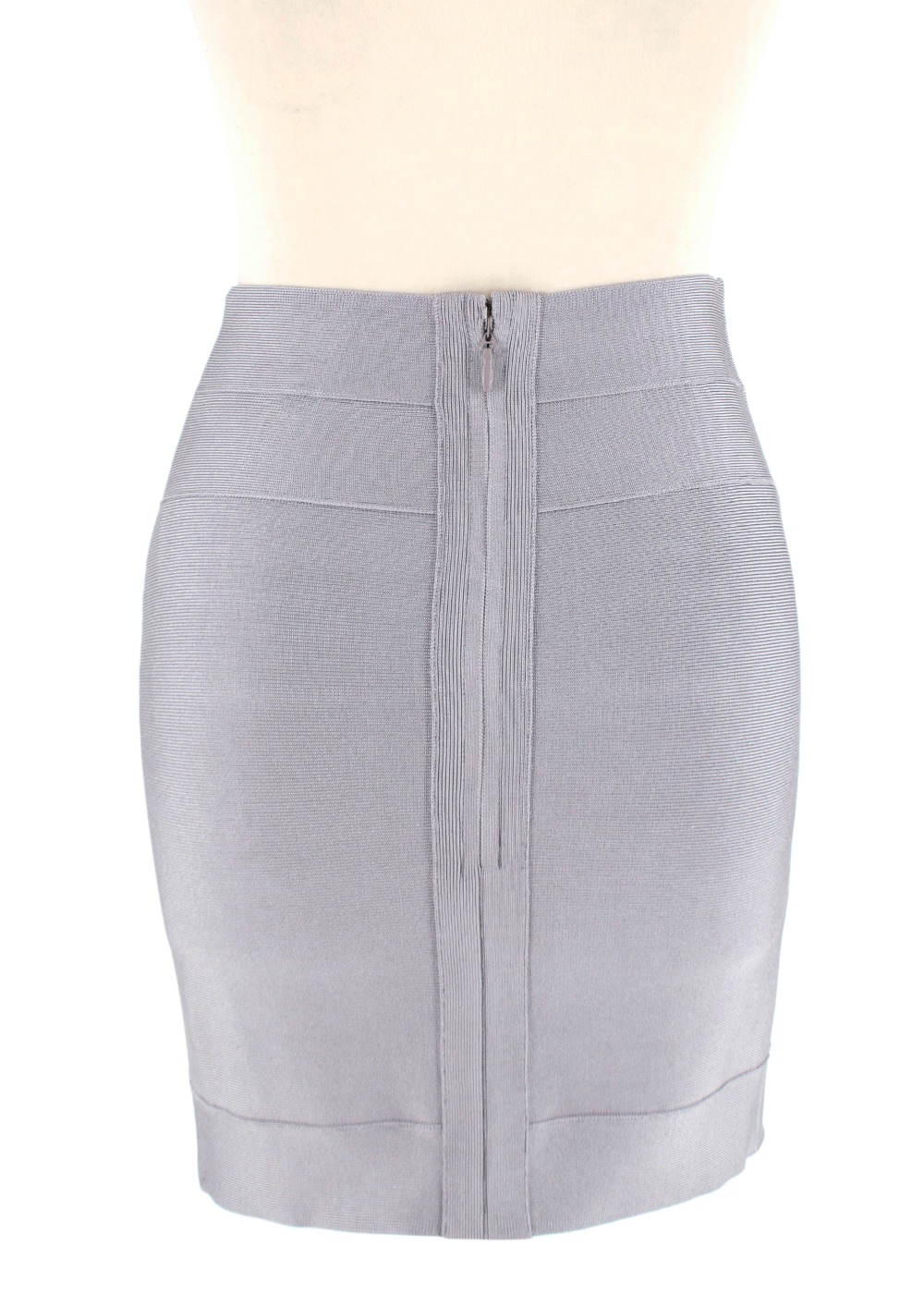 Preowned Herve Leger Dove Grey Stretch Knit Bandage Skirt Size S rayon blend