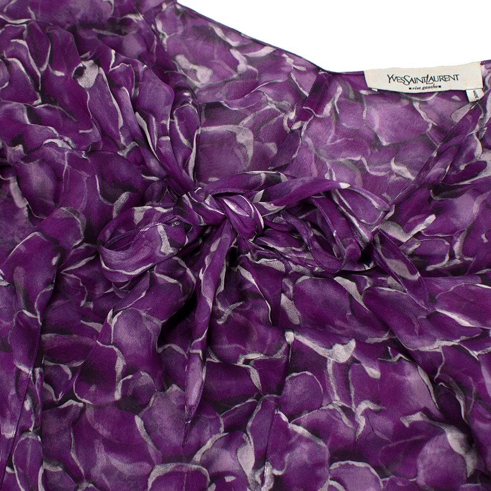 Preowned YSL Purple Floral-print Silk Blouse Size XS