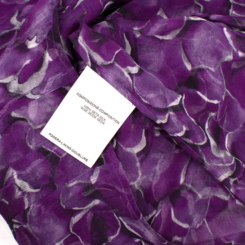 Preowned YSL Purple Floral-print Silk Blouse Size XS