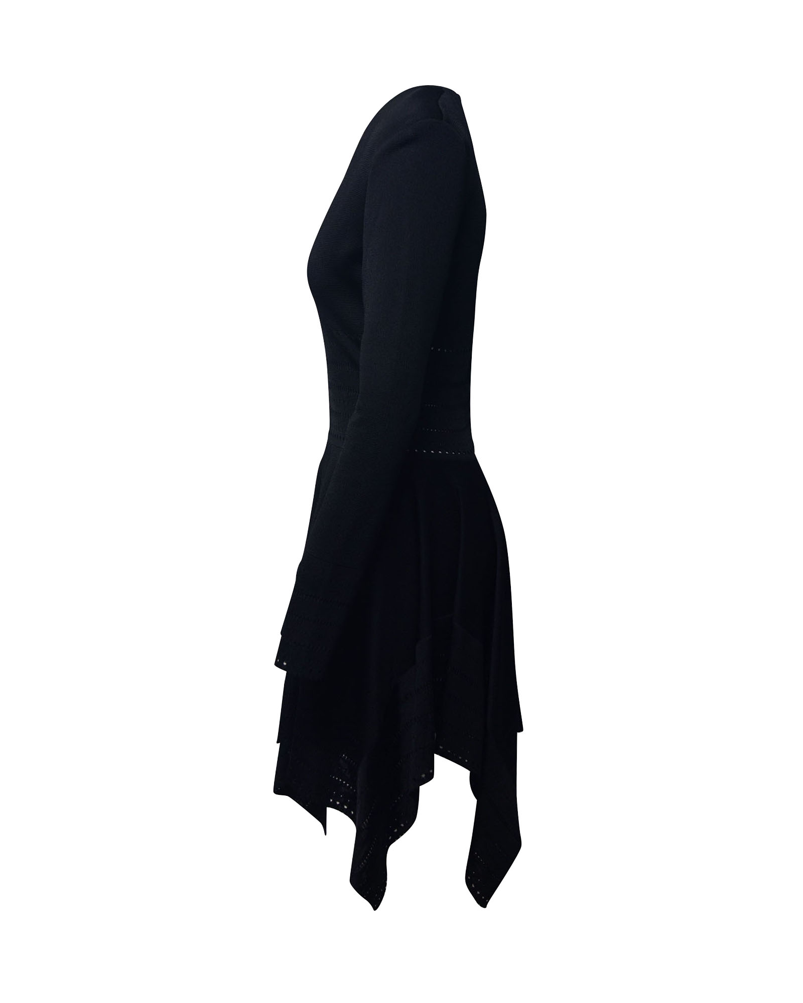 Preowned Alexandre Vauthier Black Waterfall Hem Dress Size XS viscose