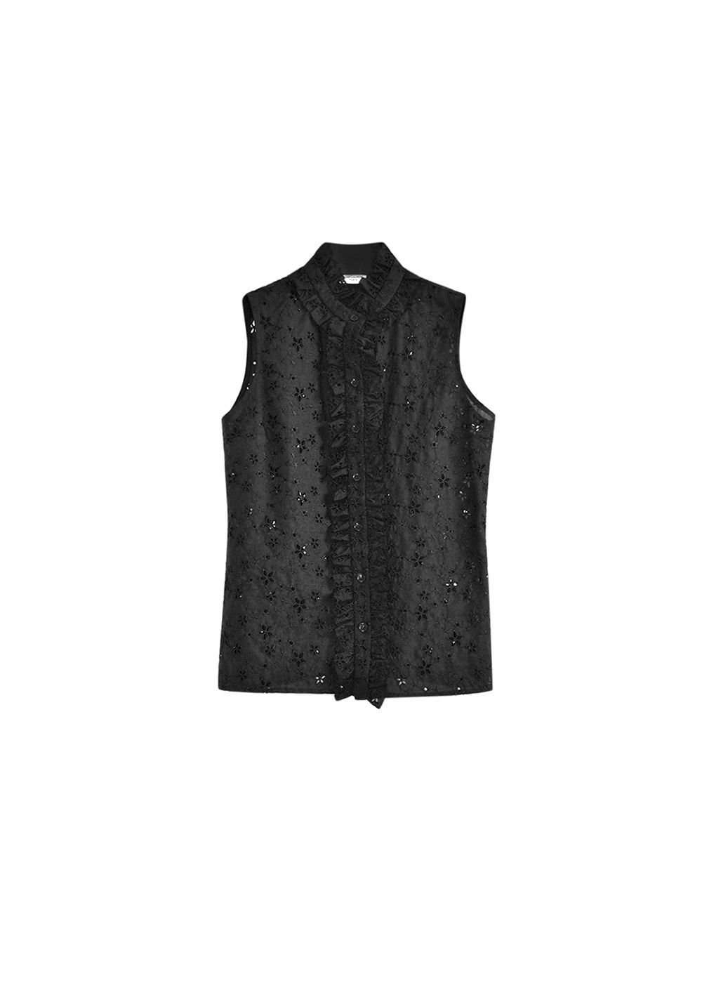 Saint Laurent Broderie Anglaise Sleeveless Blouse Size M black wool