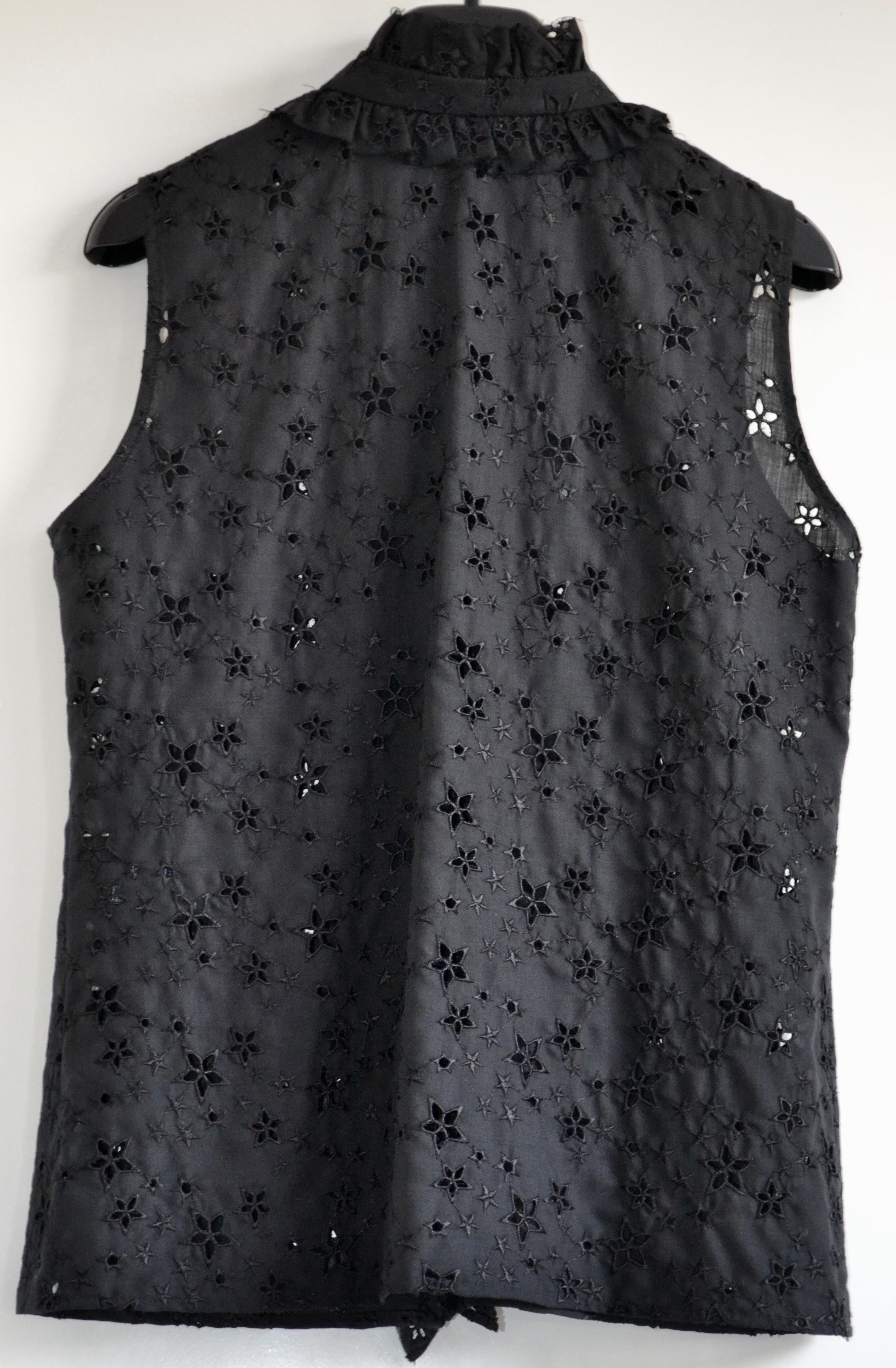 Saint Laurent Broderie Anglaise Sleeveless Blouse Size M black wool