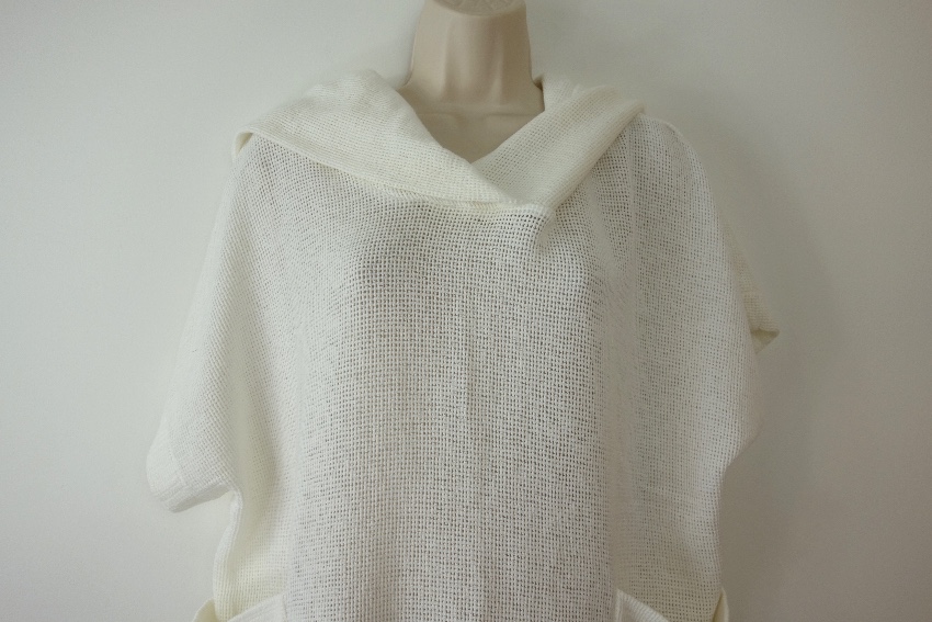 Preowned James Perse Ivory Mesh Knit Hooded Top Size M Cream cotton